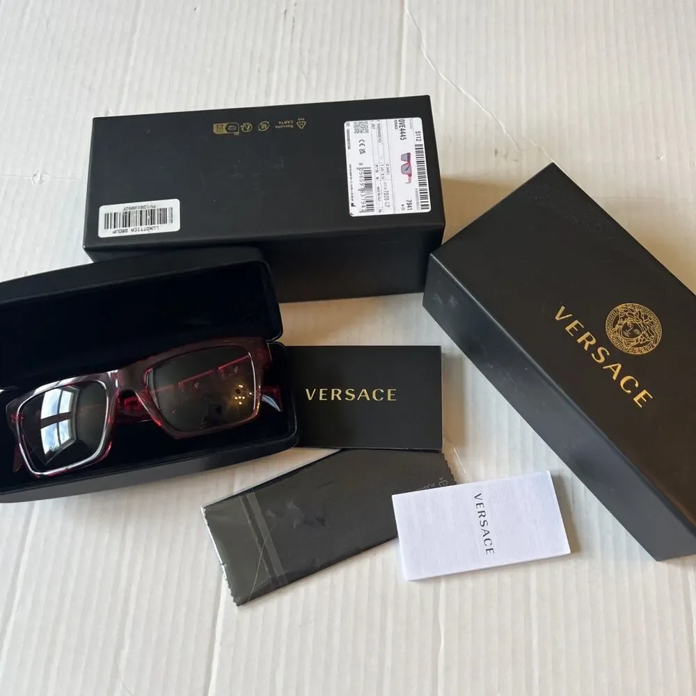 Versace VE4445 5409/1 Transparent Red Gray Sunglasses  NWT